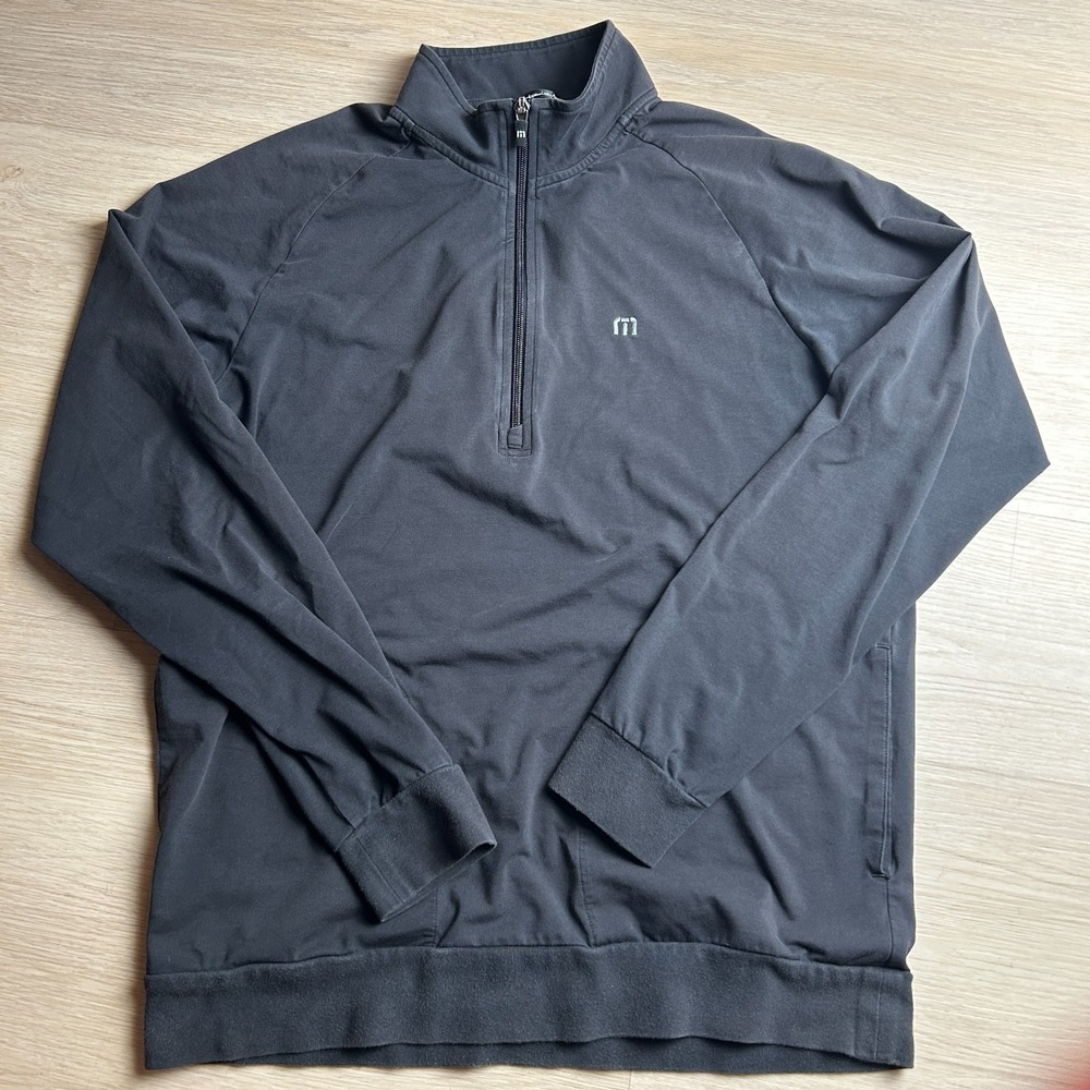 TravisMathew Mens Medium 1/4 Zip Pullover Jacket Black Golf Sweatshirt Pockets